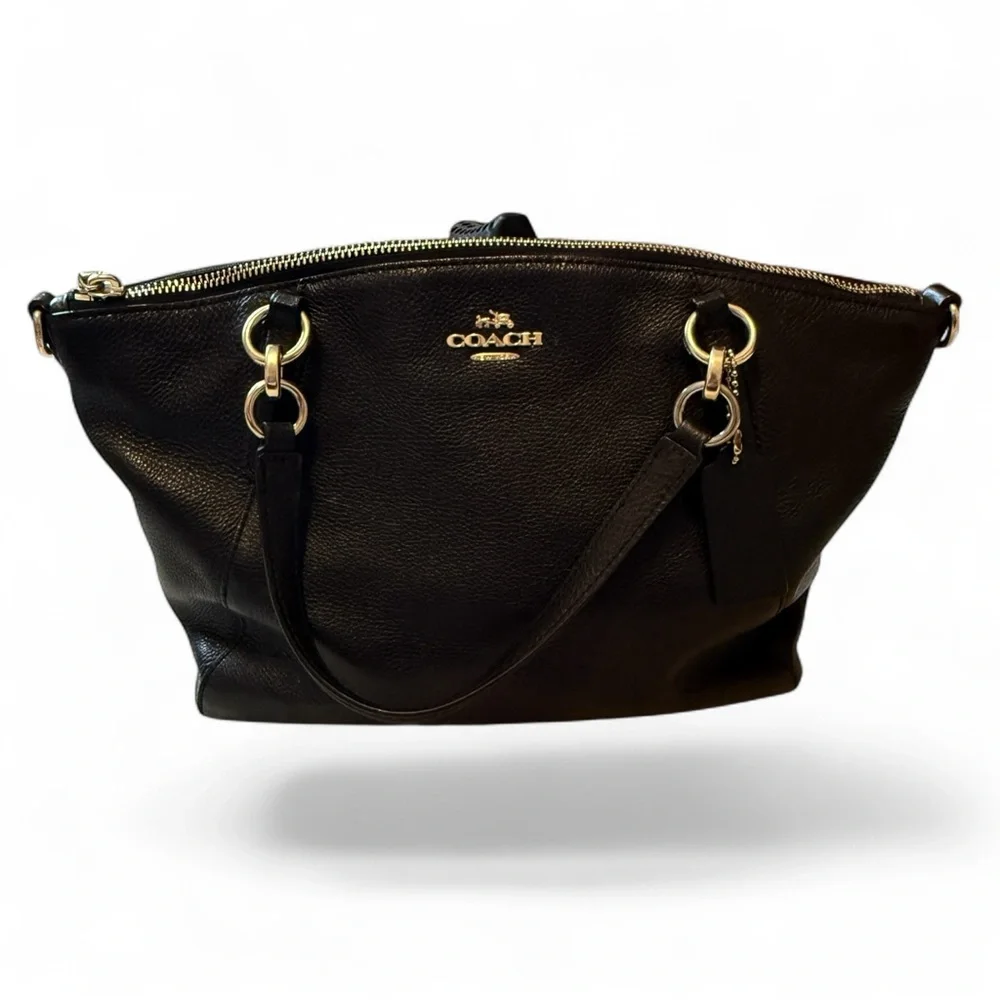 Coach Kelsey Satchel Black Pebble Leather Small Crossbody Top Handle Bag - Picture 2 of 10